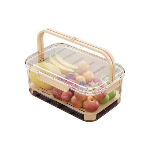 Organizatoare si accesorii pentru bucatarie - Cutie de depozitare portabila, cu separator pentru gheata si scurgere, mentine rece, caserola pranz, 25x16.5x11.5 cm, crem/transparent