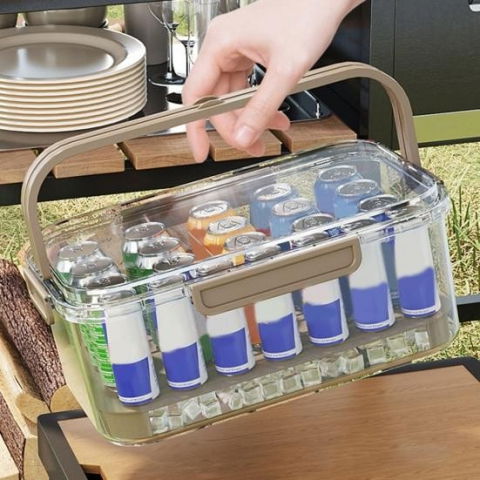 Cutie de depozitare portabila, cu separator pentru gheata si scurgere, mentine rece, caserola pranz, 25x16.5x11.5 cm, gri/transparent [5]