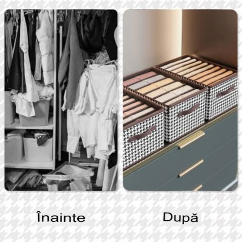 Cutie de depozitare tip cos, capac transparent, model in carouri, model mare, maro [4]