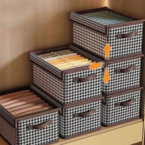 Cutie de depozitare tip cos, capac transparent, model in carouri, model mare, maro [5]