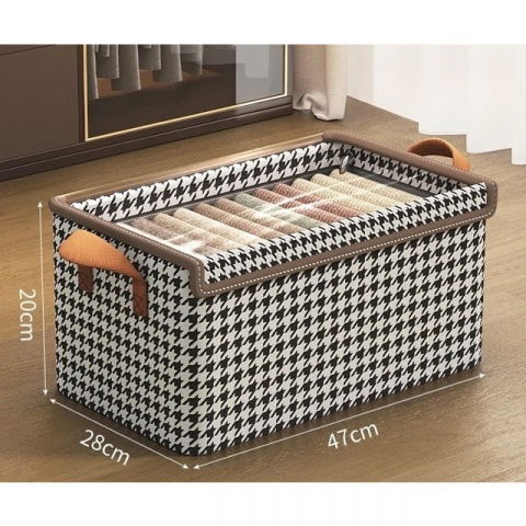 Cutie de depozitare tip cos, capac transparent, model in carouri, model mediu, maro [1]