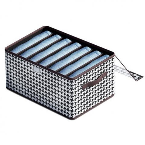 Organizare pentru casă - Cutie de depozitare tip cos, capac transparent, model in carouri, model mediu, maro