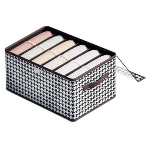 Organizare pentru casă - Cutie de depozitare tip cos, capac transparent, model in carouri, model mic, maro