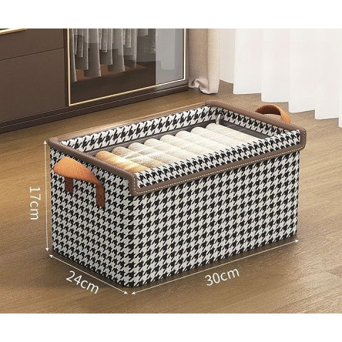 Cutie de depozitare tip cos, capac transparent, model in carouri, model mic, maro [6]