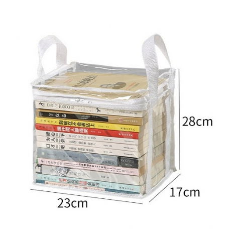 Cutie de depozitare tip cos, din pvc+textil, rezistenta la apa, geanta pentru carti, 23x17x28 cm, transparent-alb [1]