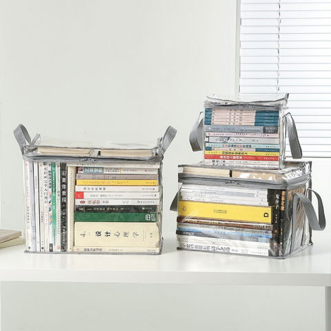 Cutie de depozitare tip cos, din pvc+textil, rezistenta la apa, geanta pentru carti, 23x17x28 cm, transparent-alb [3]