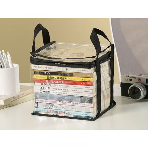 Cutie de depozitare tip cos  din pvc + textil, rezistenta la apa, geanta pentru carti, 23x17x28 cm, transparent-negru [2]