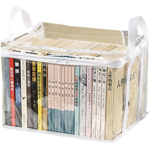 Organizare pentru casă - Cutie de depozitare tip cos, din pvc + textil, rezistenta la apa, geanta pentru carti, 32x24x25 cm, transparent-alb