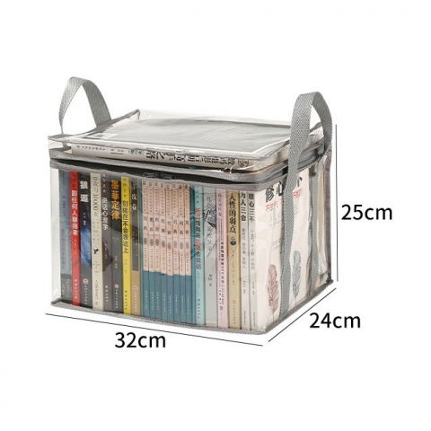 Cutie de depozitare tip cos, din pvc + textil, rezistenta la apa, geanta pentru carti, 32x24x25 cm, transparent-alb [6]