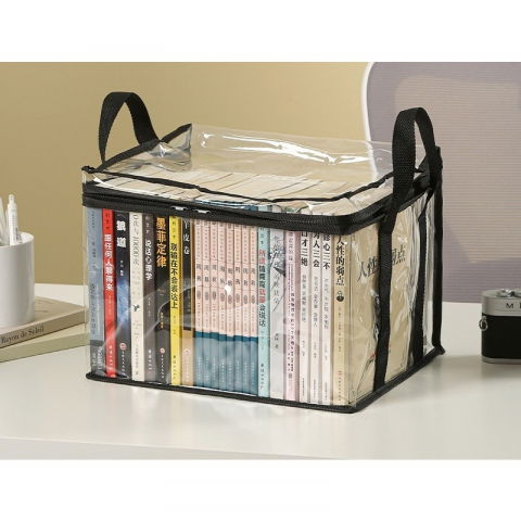 Cutie de depozitare tip cos, din pvc + textil, rezistenta la apa, geanta pentru carti, 32x24x25 cm, transparent-negru [5]