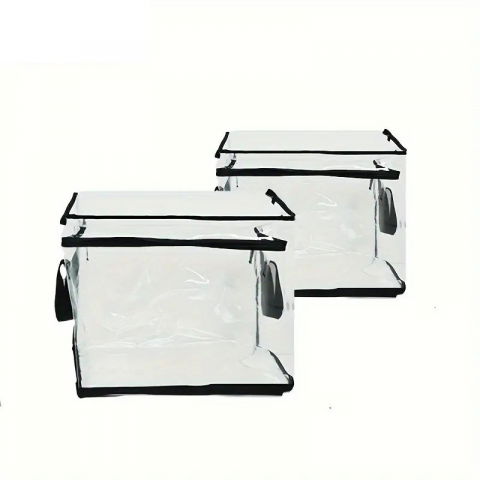 Cutie de depozitare tip cos, din pvc + textil, rezistenta la apa, geanta pentru carti, 32x24x25 cm, transparent-negru [4]