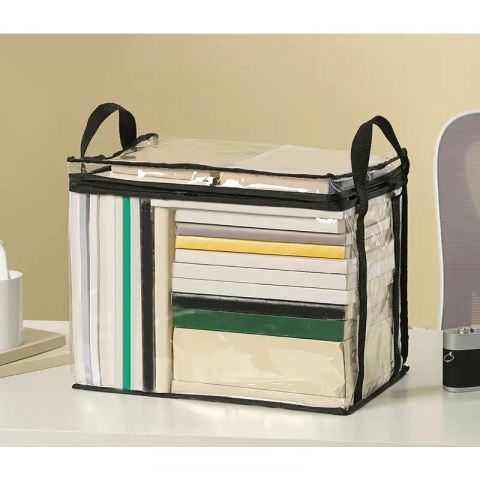 Cutie de depozitare tip cos, din pvc + textil, rezistenta la apa, geanta pentru carti, 32x24x25 cm, transparent-negru [2]