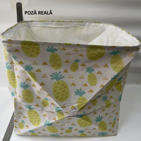 Cutie de depozitare tip cos, impermeabila, cu snur, capacitate 100 l, cu manere, 50x50x40cm, model ananas, galben [5]
