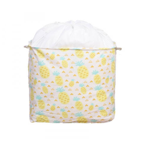 Organizare pentru casă - Cutie de depozitare tip cos, impermeabila, cu snur, capacitate 100 l, cu manere, 50x50x40cm, model ananas, galben