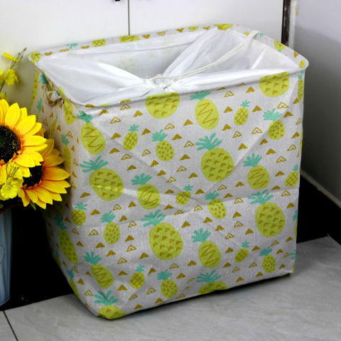Cutie de depozitare tip cos, impermeabila, cu snur, capacitate 100 l, cu manere, 50x50x40cm, model ananas, galben [2]