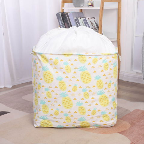 Cutie de depozitare tip cos, impermeabila, cu snur, capacitate 100 l, cu manere, 50x50x40cm, model ananas, galben [1]