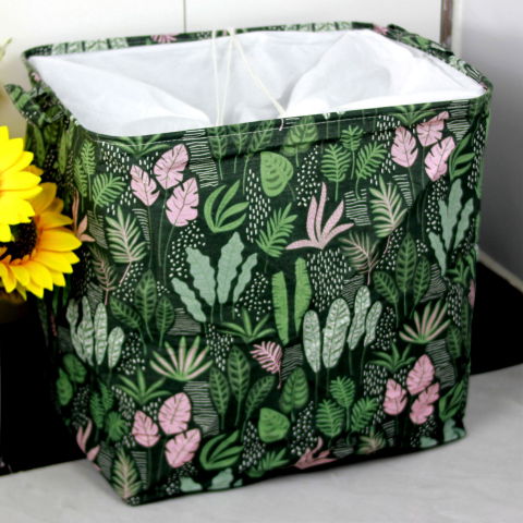 Cutie de depozitare tip cos, impermeabila, cu snur, capacitate 100 l, cu manere, 50x50x40cm, model frunze, verde [10]