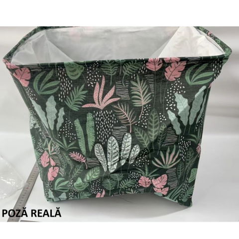 Cutie de depozitare tip cos, impermeabila, cu snur, capacitate 100 l, cu manere, 50x50x40cm, model frunze, verde [12]