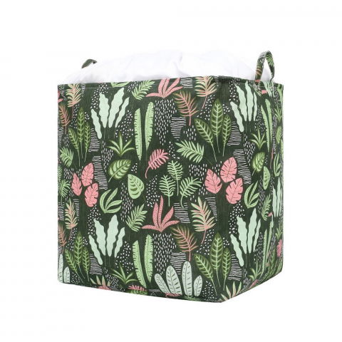 Cutie de depozitare tip cos, impermeabila, cu snur, capacitate 100 l, cu manere, 50x50x40cm, model frunze, verde [6]