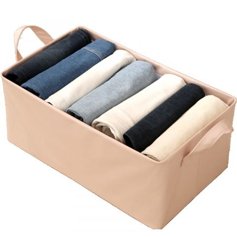 Organizare pentru casă - Cutie de depozitare tip cos, material piele ecologica, pliabila, 47x28x20 cm, 26 l, cadru metalic, cu manere, roz
