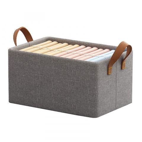 Organizare pentru casă - Cutie de depozitare tip cos, material textil, pliabila, 47x28x20 cm, 35 l, cadru metalic, cu manere, maro