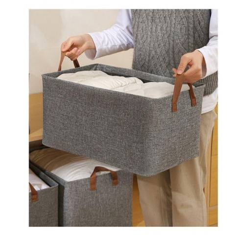 Cutie de depozitare tip cos, material textil, pliabila, 47x28x20 cm, 35 l, cadru metalic, cu manere, maro [2]