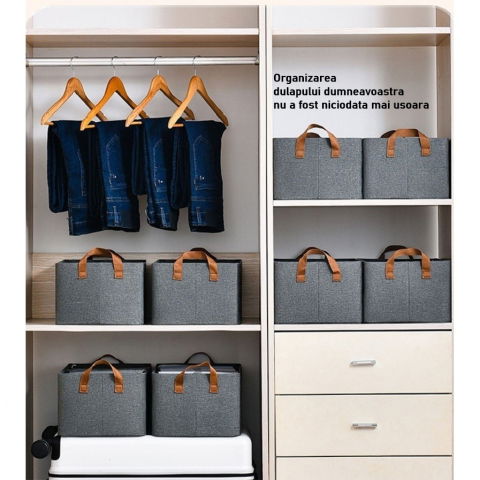 Cutie de depozitare tip cos, material textil, pliabila, 47x30x25 cm, 35 l, cadru metalic, cu manere, gri [5]