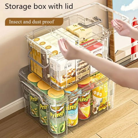 Cutie de depozitare, tip valiza, pentru alimente, jucarii, accesorii, transparent-gri, marime l, 38.5x27.5x22 cm [1]