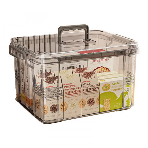 Organizare pentru casă - Cutie de depozitare, tip valiza, pentru alimente, jucarii, accesorii, transparent-gri, marime l, 38.5x27.5x22 cm