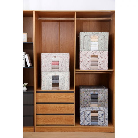 Cutie depozitare, 66l, din material textil, 50 x 40 x 33 cm, pentru haine si lenjerii, model bambus, galben [2]