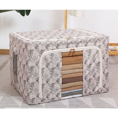 Cutie depozitare, 66l, din material textil, 50 x 40 x 33 cm, pentru haine si lenjerii, model bambus, galben [1]