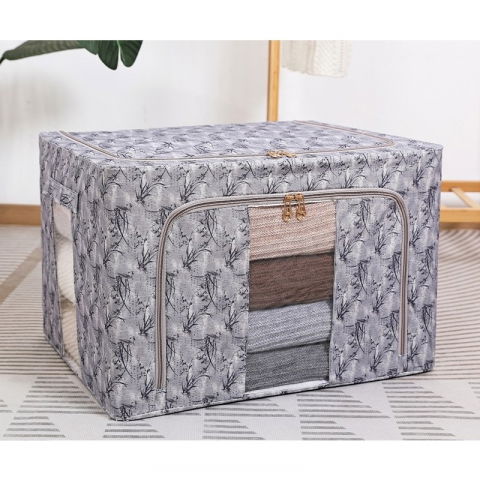 Cutie depozitare, 66l, din material textil, 50 x 40 x 33 cm, pentru haine si lenjerii, model bambus, negru [1]