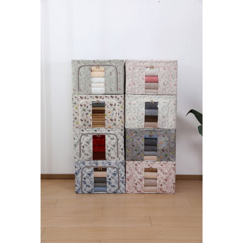 Cutie depozitare, 66l, din material textil, 50 x 40 x 33 cm, pentru haine si lenjerii, model bambus, roz [3]