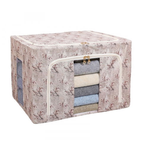 Organizare pentru casă - Cutie depozitare, 66l, din material textil, 50 x 40 x 33 cm, pentru haine si lenjerii, model flori de primavara, roz