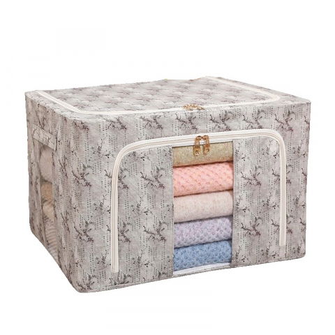 Pentru haine și lenjerie - Cutie depozitare, 66l, din material textil, 50 x 40 x 33 cm, pentru haine si lenjerii, model flori de primavara, verde