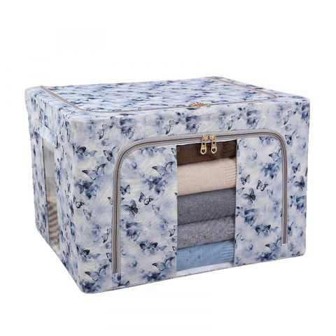 Organizare pentru casă - Cutie depozitare, 66l, din material textil, 50 x 40 x 33 cm, pentru haine si lenjerii, model fluturasi, albastru