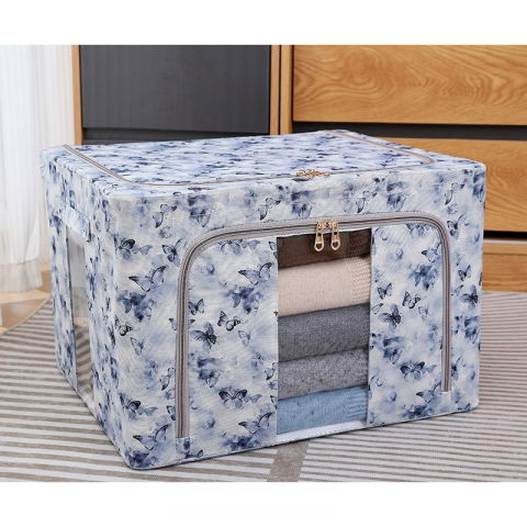 Cutie depozitare, 66l, din material textil, 50 x 40 x 33 cm, pentru haine si lenjerii, model fluturasi, albastru [1]