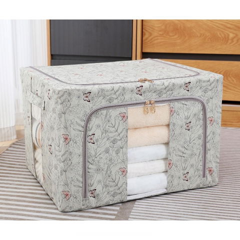 Cutie depozitare, 66l, din material textil, 50 x 40 x 33 cm, pentru haine si lenjerii, model fluturasi, gri [1]