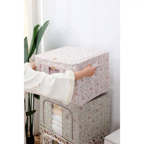 Cutie depozitare, 66l, din material textil, 50 x 40 x 33 cm, pentru haine si lenjerii, model fluturasi, roz [1]
