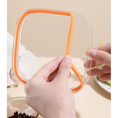 Cutie depozitare alimente, din plastic/silicon, 20 x 10 x 10 cm, 5 compartimente, alb/portocaliu [5]