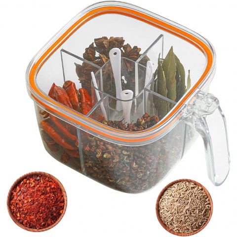 Cutie depozitare alimente, din plastic/silicon, 20 x 10 x 10 cm, 5 compartimente, alb/portocaliu [4]