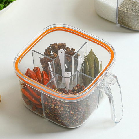 Cutie depozitare alimente, din plastic/silicon, 20 x 10 x 10 cm, 5 compartimente, alb/portocaliu [3]