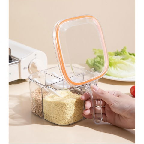 Cutie depozitare alimente, din plastic/silicon, 20 x 10 x 10 cm, 5 compartimente, alb/portocaliu [6]