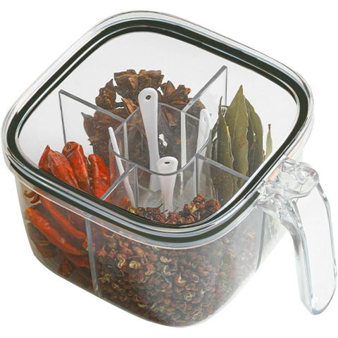 Recipiente pentru alimente de baza, gustari si cereale - Cutie depozitare alimente, din plastic/silicon, 20 x 10 x 10 cm, 5 compartimente, alb/verde