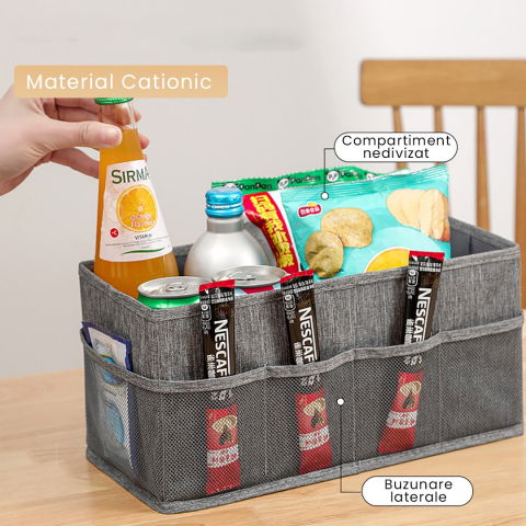 Cutie depozitare cu cadru metalic, pentru bucatarie, snacksuri, pliabila din poliester oxford, 30 x 15 x 15 cm gri [4]