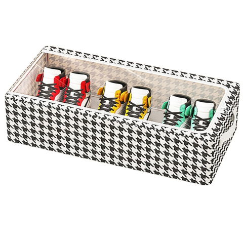 Pentru spații înguste - Cutie depozitare cu cadru metalic, pentru incaltaminte, haine, lingerie, fermoar calitativ, fereastra transparenta, manere laterale, 40 x 30 x 15 cm, alb negru