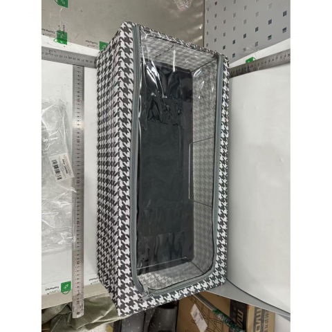 Cutie depozitare cu cadru metalic, pentru incaltaminte, haine, lingerie, fermoar calitativ, fereastra transparenta, manere laterale, 60 x 30 x 16 cm, alb negru [1]