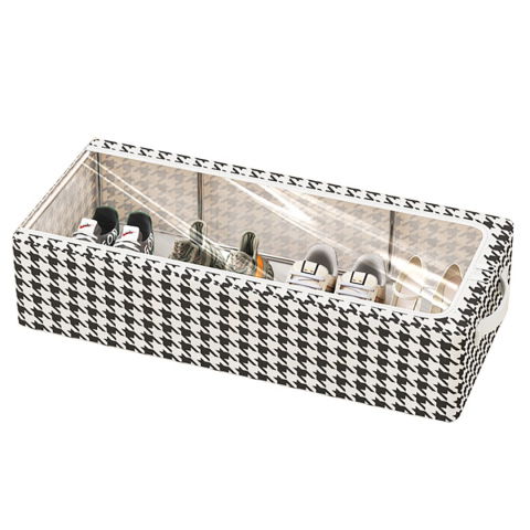 Pentru spații înguste - Cutie depozitare cu cadru metalic, pentru incaltaminte, haine, lingerie, fermoar calitativ, fereastra transparenta, manere laterale, 60 x 30 x 16 cm, alb negru