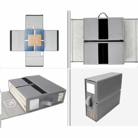 Cutie depozitare lenjerii de pat, pliabila, capacitate 18l, 38x33x12 cm, din panza oxford cu pp incorporat, fereastra vizibila, gri [5]