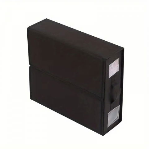 Organizare pentru casă - Cutie depozitare lenjerii de pat, pliabila, capacitate 18l, 38x33x12 cm, din panza oxford cu pp incorporat, fereastra vizibila, negru